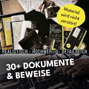 Dokumente und Beweise aus dem Fallakten-Spiel Mord in der vierten Etage