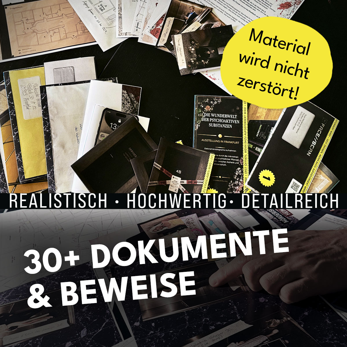 Ermittlungsunterlagen und Beweismittel aus einem MAGNIFICUM Krimispiel